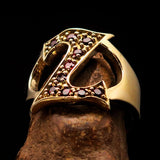 Excellent crafted Initial Ring Bold Letter Z - 10 red CZ - solid Brass - BikeRing4u