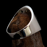 Round Men's Ring black Peace Symbol Flower Power - Sterling Silver - BikeRing4u