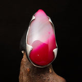 Pink Agate Ring, Sterling Silver Ring, pear shaped pink Agate Cabochon, Pink Outfit Ring, unique design, handmade Ring, gift - Size 10