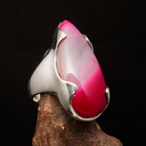 Pink Agate Ring, Sterling Silver Ring, pear shaped pink Agate Cabochon, Pink Outfit Ring, unique design, handmade Ring, gift - Size 10
