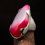 Pink Agate Ring, Sterling Silver Ring, pear shaped pink Agate Cabochon, Pink Outfit Ring, unique design, handmade Ring, gift - Size 10