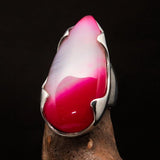 Pink Agate Ring, Sterling Silver Ring, pear shaped pink Agate Cabochon, Pink Outfit Ring, unique design, handmade Ring, gift - Size 10