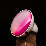Pink Agate Ring, Sterling Silver Ring, oval pink Agate Cabochon, handmade jewelry, unique design, gift for her, gemstone ring - Size 10.5