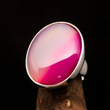 Pink Agate Ring, Sterling Silver Ring, oval pink Agate Cabochon, handmade jewelry, unique design, gift for her, gemstone ring - Size 10.5