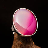 Pink Agate Ring, Sterling Silver Ring, oval pink Agate Cabochon, handmade jewelry, unique design, gift for her, gemstone ring - Size 10.5
