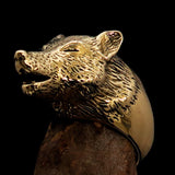 Perfectly crafted Men's howling Wolf Pinky Ring - antiqued Brass - BikeRing4u