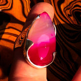Pink Agate Ring, Sterling Silver Ring, pear shaped pink Agate Cabochon, Pink Outfit Ring, unique design, handmade Ring, gift - Size 10