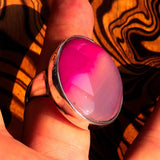 Pink Agate Ring, Sterling Silver Ring, oval pink Agate Cabochon, handmade jewelry, unique design, gift for her, gemstone ring - Size 10.5