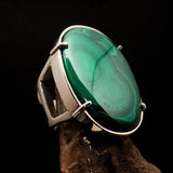 Malachite Ring, big Mens Ring, handmade silver ring, silver mens ring, 925 sterling silver ring, gift for him, Oval silver ring - Size 10
