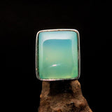 Green Agate Ring, Sterling Silver Ring, green Agate Cabochon, rectangle minimalist ring, handmade silver ring, gift for her, unique - Size 7