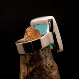 Green Agate Ring, Sterling Silver Ring, green Agate Cabochon, rectangle minimalist ring, handmade silver ring, gift for her, unique - Size 7