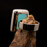 Green Agate Ring, Sterling Silver Ring, green Agate Cabochon, rectangle minimalist ring, handmade silver ring, gift for her, unique - Size 7