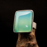 Green Agate Ring, Sterling Silver Ring, green Agate Cabochon, rectangle minimalist ring, handmade silver ring, gift for her, unique - Size 7