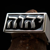 Rectangle shaped Men's Ring black YHWH Yahweh Hebrew God Israel - Sterling Silver - BikeRing4u
