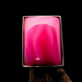 Pink Agate Ring, Sterling Silver Ring, Handmade Silver Ring, Unique Silver Ring, Rectangle shaped Cabochon, Agate Ring - Size 8.5