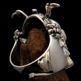 Men's Japanese Warrior Ring detailed Samurai Mempo Kabuto Mask - Sterling Silver - BikeRing4u