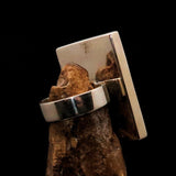 Pink Agate Ring, Sterling Silver Ring, Handmade Silver Ring, Unique Silver Ring, Rectangle shaped Cabochon, Agate Ring - Size 8.5