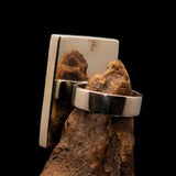 Pink Agate Ring, Sterling Silver Ring, Handmade Silver Ring, Unique Silver Ring, Rectangle shaped Cabochon, Agate Ring - Size 8.5