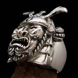 Men's Japanese Warrior Ring detailed Samurai Mempo Kabuto Mask - Sterling Silver - BikeRing4u