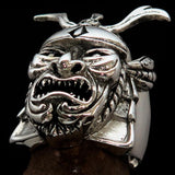 Men's Japanese Warrior Ring detailed Samurai Mempo Kabuto Mask - Sterling Silver - BikeRing4u