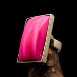 Pink Agate Ring, Sterling Silver Ring, Handmade Silver Ring, Unique Silver Ring, Rectangle shaped Cabochon, Agate Ring - Size 8.5