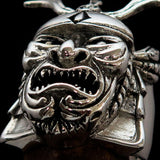 Men's Japanese Warrior Ring detailed Samurai Mempo Kabuto Mask - Sterling Silver - BikeRing4u