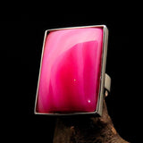 Pink Agate Ring, Sterling Silver Ring, Handmade Silver Ring, Unique Silver Ring, Rectangle shaped Cabochon, Agate Ring - Size 8.5