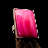 Pink Agate Ring, Sterling Silver Ring, Handmade Silver Ring, Unique Silver Ring, Rectangle shaped Cabochon, Agate Ring - Size 8.5