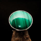 Green Malachite Ring, handmade silver ring, unique ring, round shaped Mirror polished Sterling Silver Ring with Green Malachite - Size 10