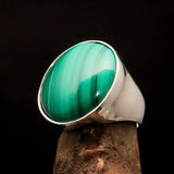Green Malachite Ring, handmade silver ring, unique ring, round shaped Mirror polished Sterling Silver Ring with Green Malachite - Size 10