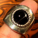 Diopside Men's Ring, Men's Sterling Silver Ring, 4 Rays black Star Diopside, handmade silver ring, unique design, round stone ring - Size 9