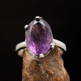 Purple Amethyst ring, Asymetric Sterling Silver Ring, Solitaire Ring, Amethyst Gemstone Ring, Amethyst Silver Ring, Gift for Her - Size 7