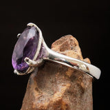 Purple Amethyst ring, Asymetric Sterling Silver Ring, Solitaire Ring, Amethyst Gemstone Ring, Amethyst Silver Ring, Gift for Her - Size 7
