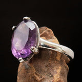 Purple Amethyst ring, Asymetric Sterling Silver Ring, Solitaire Ring, Amethyst Gemstone Ring, Amethyst Silver Ring, Gift for Her - Size 7