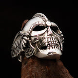 Excellent crafted Men's Biker winged Viking Skull Ring - antiqued Sterling Silver - BikeRing4u