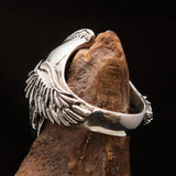 Excellent crafted Men's Biker winged Viking Skull Ring - antiqued Sterling Silver - BikeRing4u