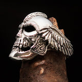 Excellent crafted Men's Biker winged Viking Skull Ring - antiqued Sterling Silver - BikeRing4u