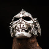 Excellent crafted Men's Biker winged Viking Skull Ring - antiqued Sterling Silver - BikeRing4u