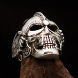 Excellent crafted Men's Biker winged Viking Skull Ring - antiqued Sterling Silver - BikeRing4u
