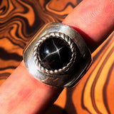 Diopside Men's Ring, Men's Sterling Silver Ring, 4 Rays black Star Diopside, handmade silver ring, unique design, round stone ring - Size 9