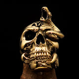 Excellent crafted Men's 1% Snake Skull Outlaw Biker Ring - antiqued Brass - BikeRing4u