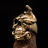 Excellent crafted Men's 1% Snake Skull Outlaw Biker Ring - antiqued Brass - BikeRing4u