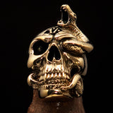 Excellent crafted Men's 1% Snake Skull Outlaw Biker Ring - antiqued Brass - BikeRing4u