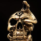 Excellent crafted Men's 1% Snake Skull Outlaw Biker Ring - antiqued Brass - BikeRing4u