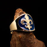 Excellent crafted Men's blue Fleur de Lis Seal Pinky Ring - solid Brass - BikeRing4u