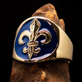 Excellent crafted Men's blue Fleur de Lis Seal Pinky Ring - solid Brass - BikeRing4u