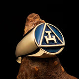 Excellent crafted ancient Men's blue Masonic Pinky Ring - Solid Brass - BikeRing4u