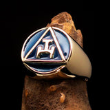 Excellent crafted ancient Men's blue Masonic Pinky Ring - Solid Brass - BikeRing4u