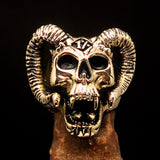 Excellent crafted Men's 1% Ram Skull Outlaw Biker Ring - antiqued Brass - BikeRing4u