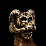 Excellent crafted Men's 1% Ram Skull Outlaw Biker Ring - antiqued Brass - BikeRing4u